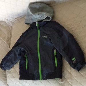 London Fog 4T Jacket navy/blue heather w/green fleece lining & attached hood